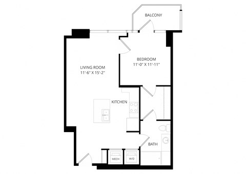 a floor plan of an open floor plan with a bedroom and a living room